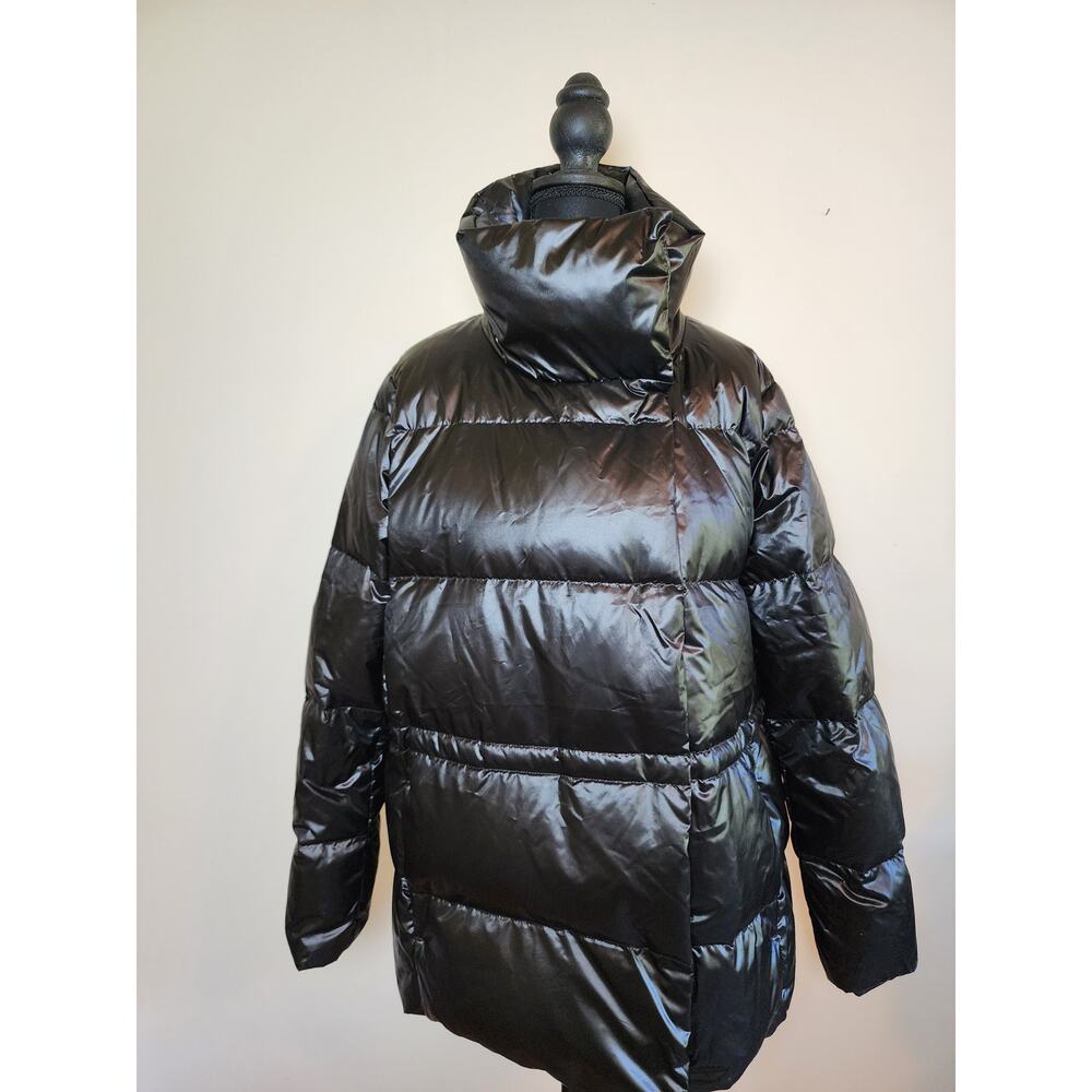 Lands' End Women's XL Black Puffer Down Button Front Jacket‎ Winter Cozy - Picture 3 of 10
